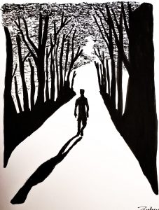 Dibujo de Hombre deambulando en bosque