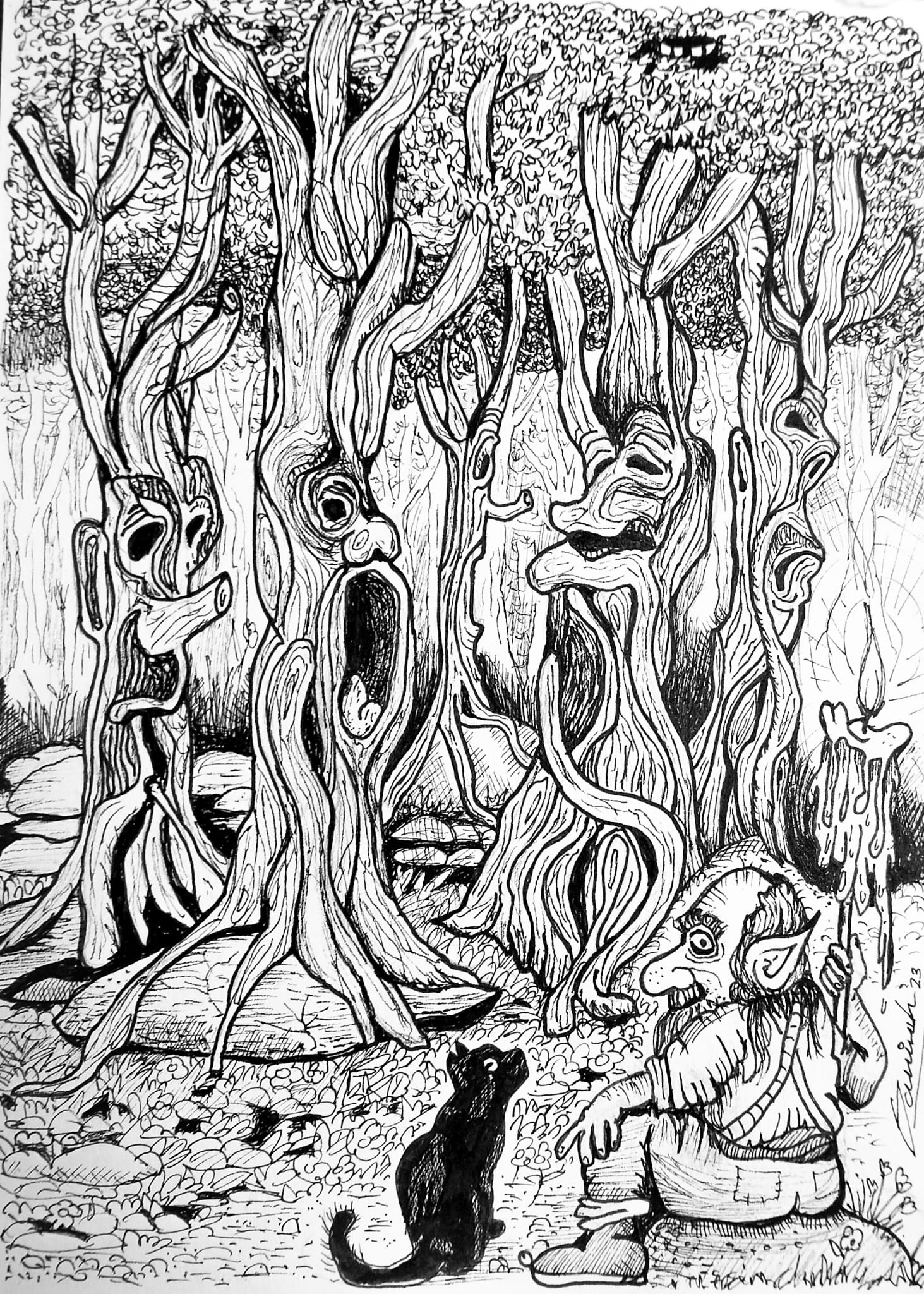 Dibujo en tinta «Bosque encantado»